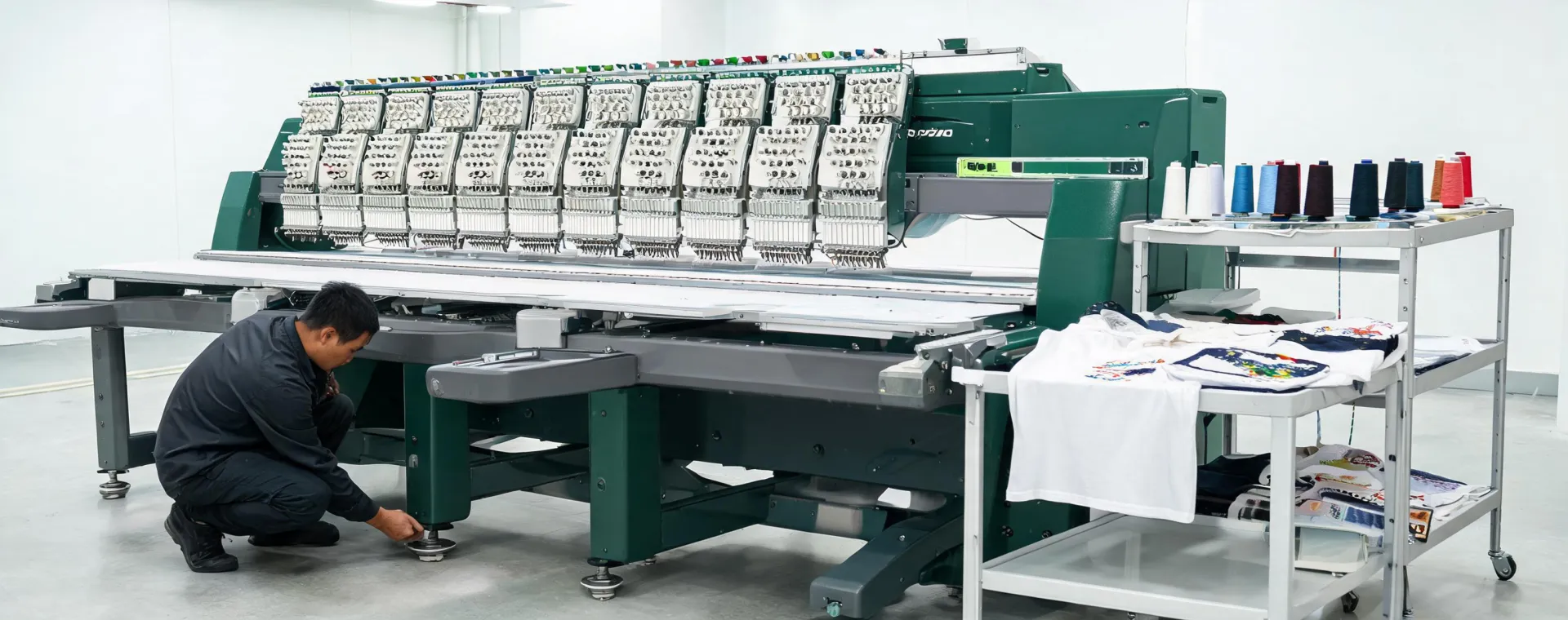 Barudan service team installing an embroidery machine